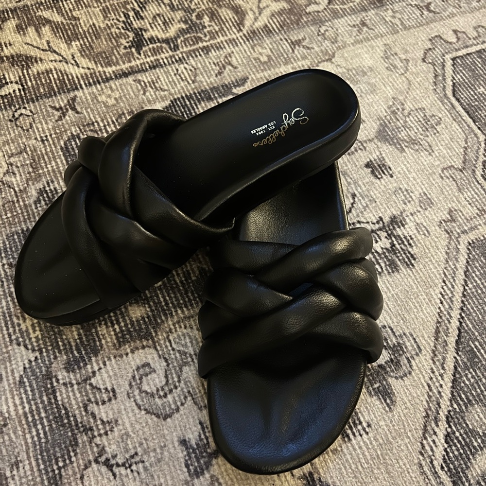 Seychelles Black Leather Sandals Womens 8